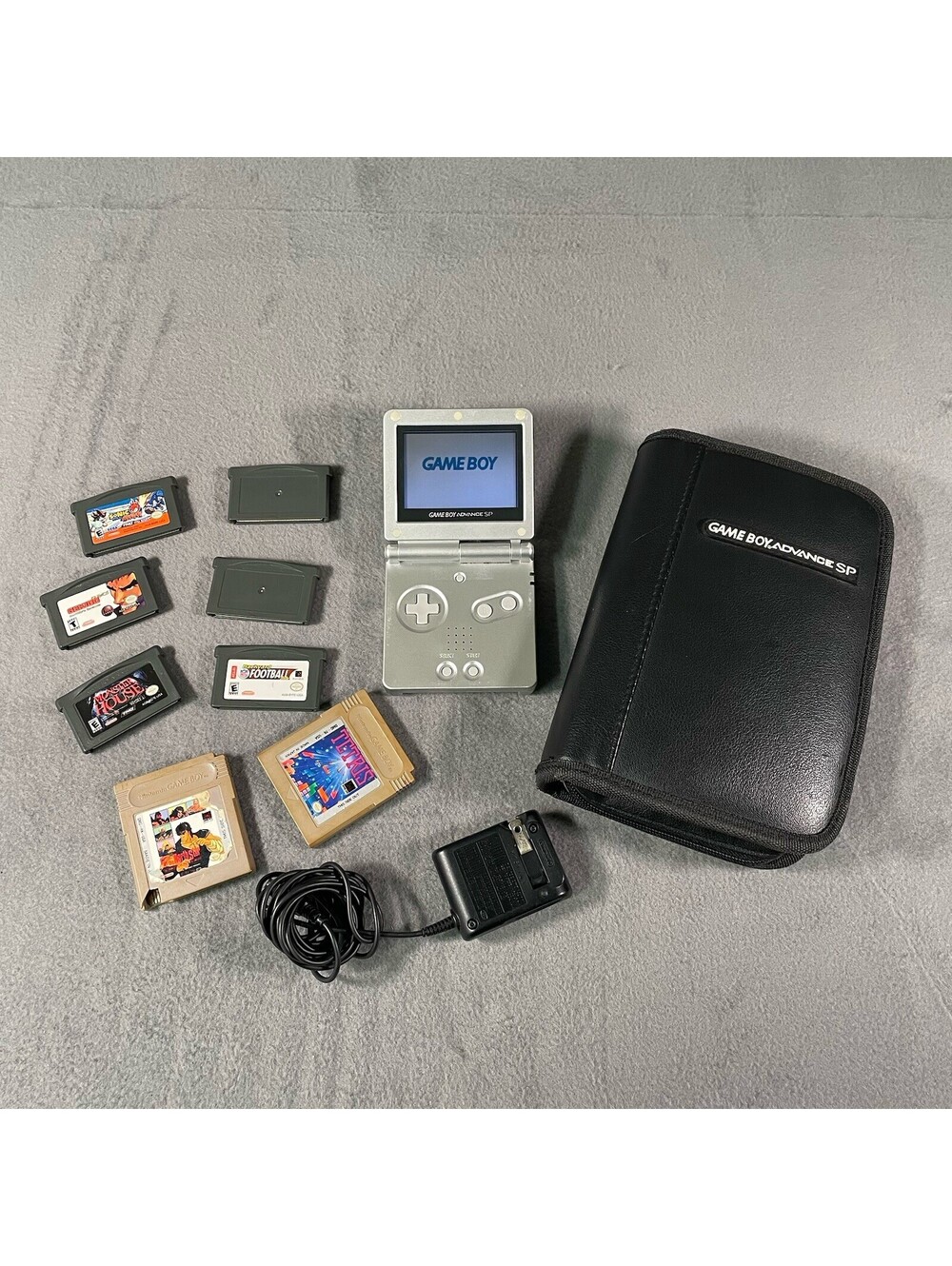 Nintendo Game Boy Advance SP - Silver, Bundle Includes 8 Games, OEM Charge, Case